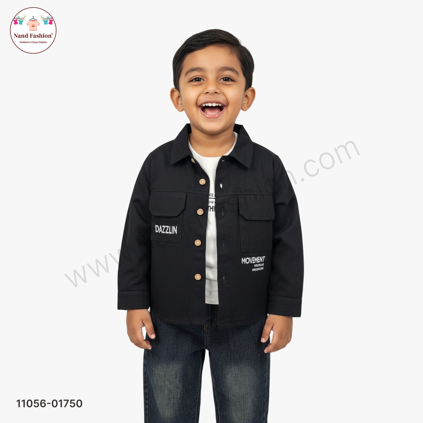 Boys Black Shirt Style Shirt with White T-Shirt & Denim Jeans Party Wear Set