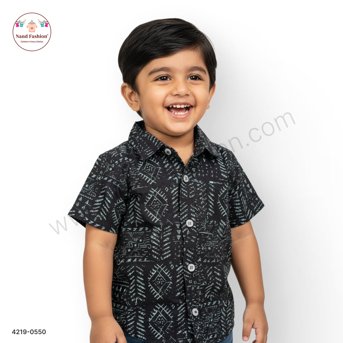 Boys Black Abstract Print Cotton Shirt – Half Sleeve Casual Wear