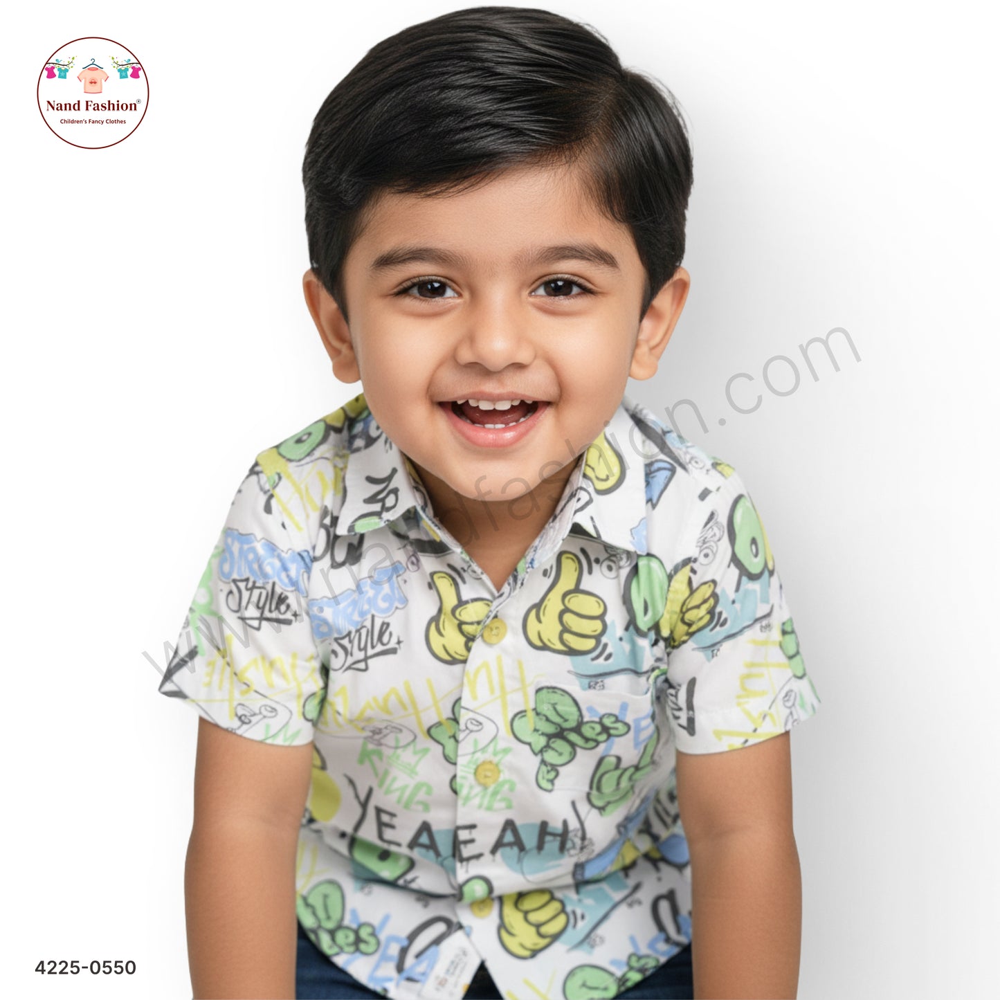 Boys White Graffiti Print Cotton Shirt – Half Sleeve Casual Wear