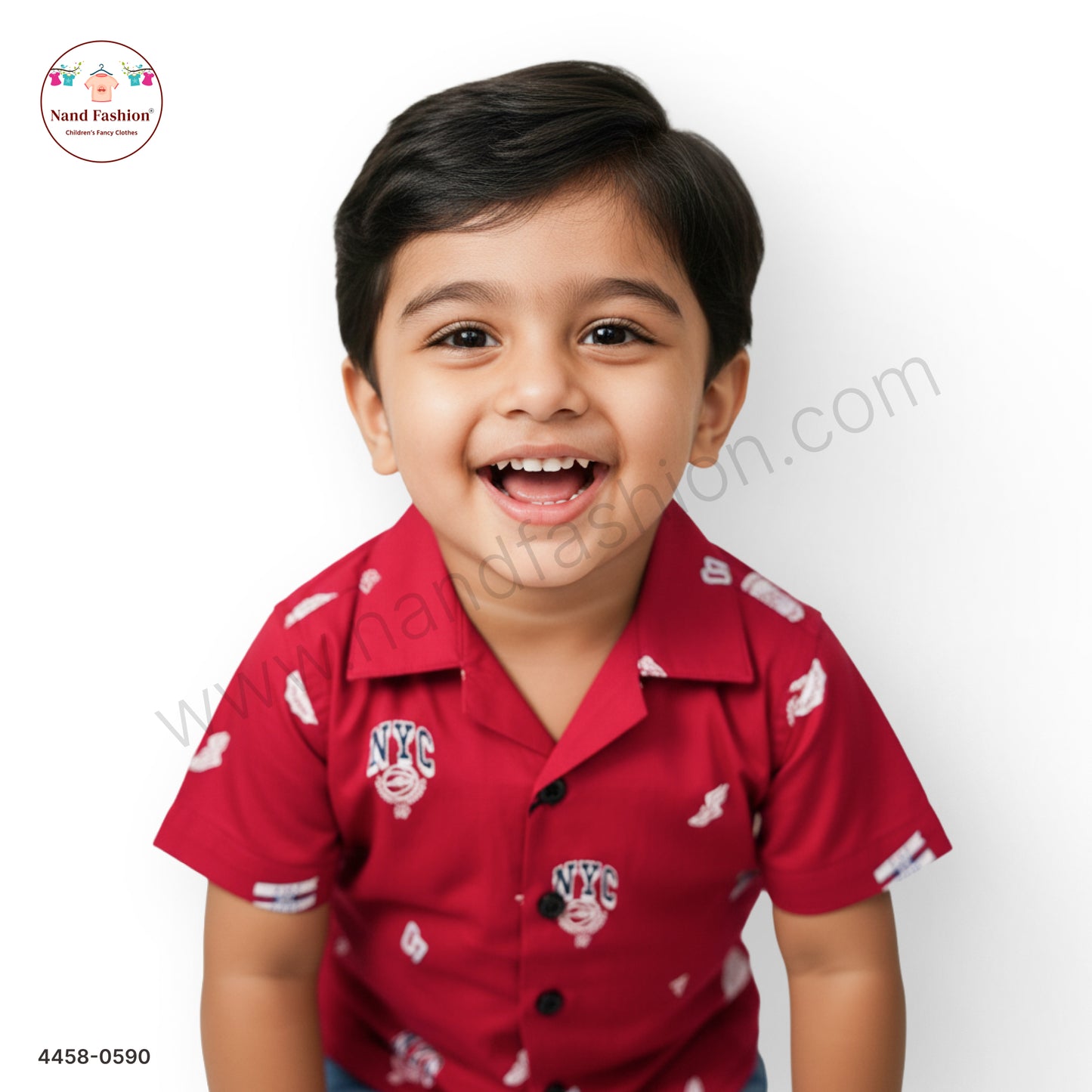 Boys Red NYC Print Cotton Shirt – Half Sleeve Casual Wear