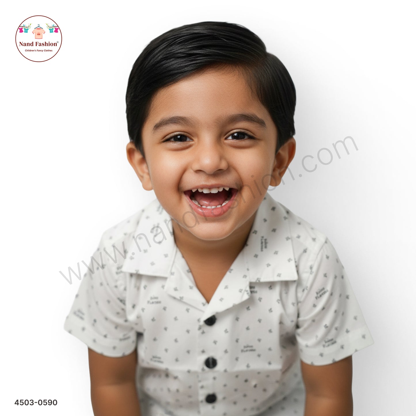 Boys Off-White All-Over Print Cotton Shirt – Half Sleeve Casual Wear