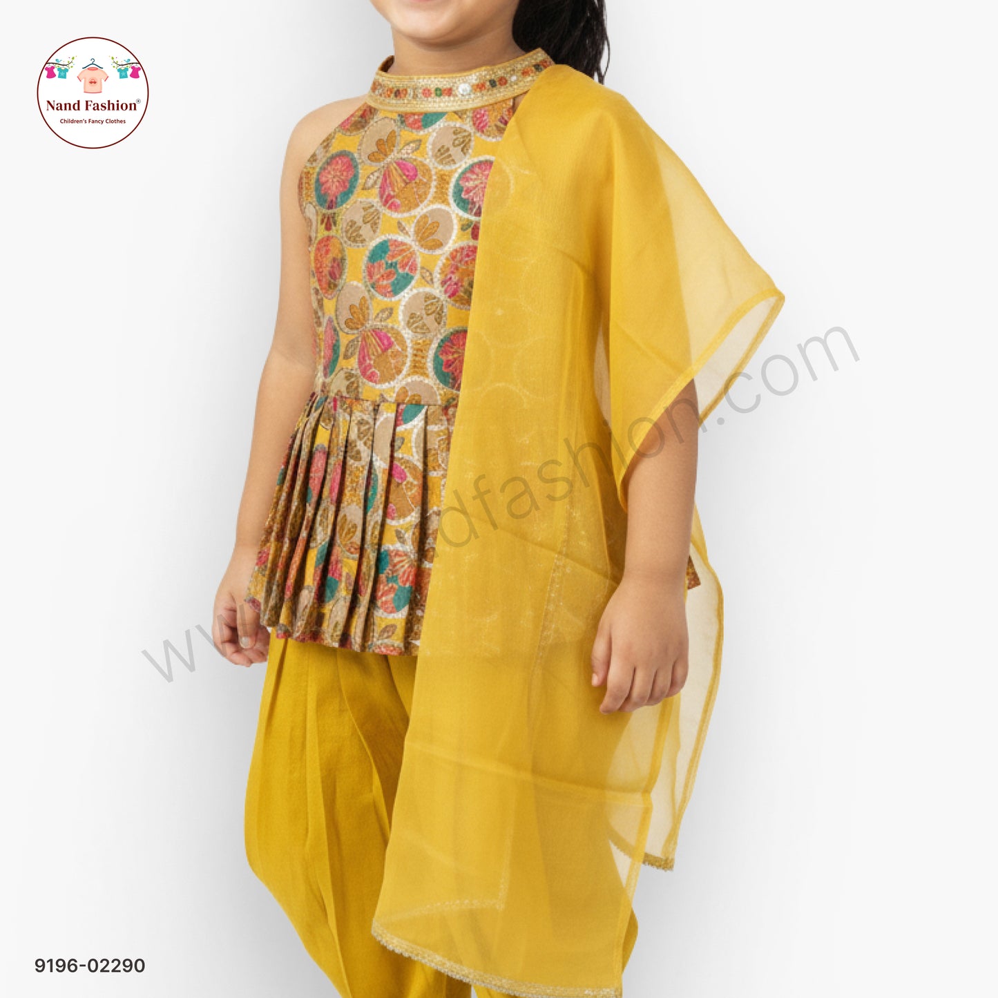 Mustard Yellow Floral Embroidered Girls Garara Pair with Dupatta – Festive Ethnic Wear