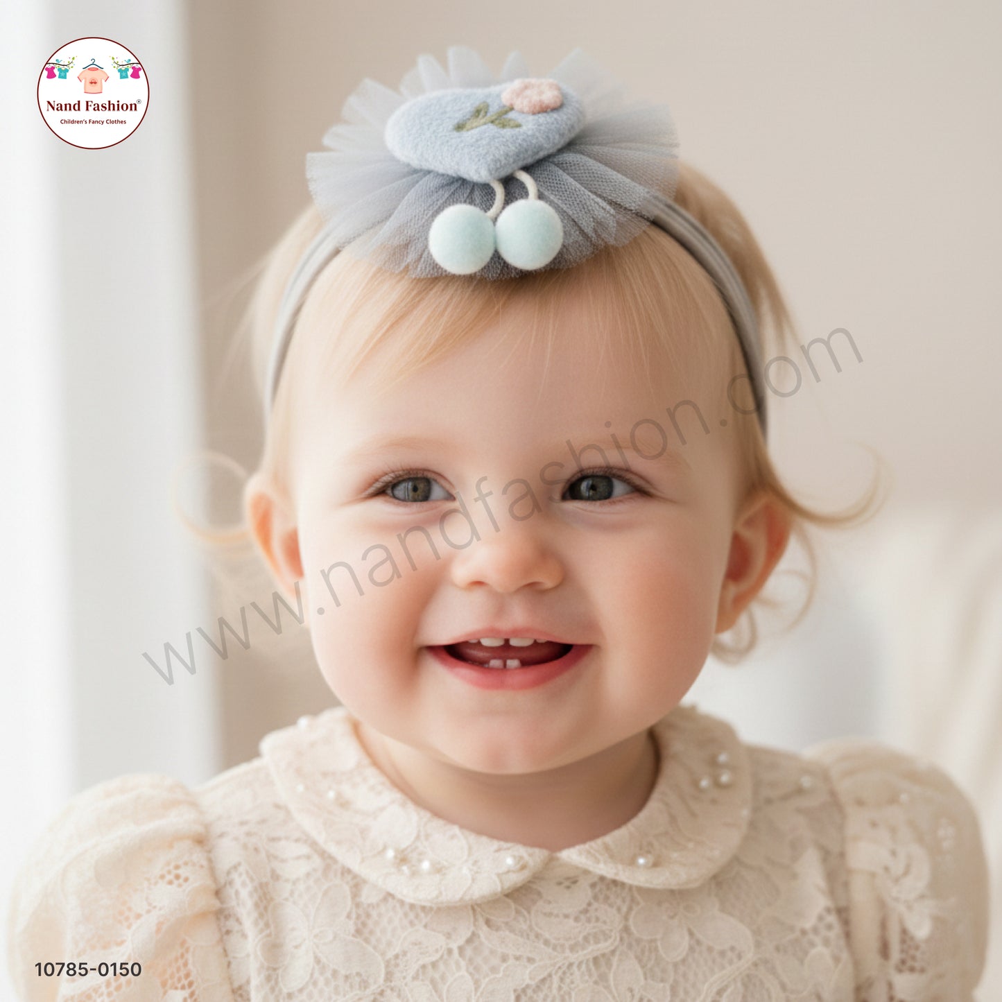 Soft Stretchable Sky Blue Headband for Baby with Heart Applique