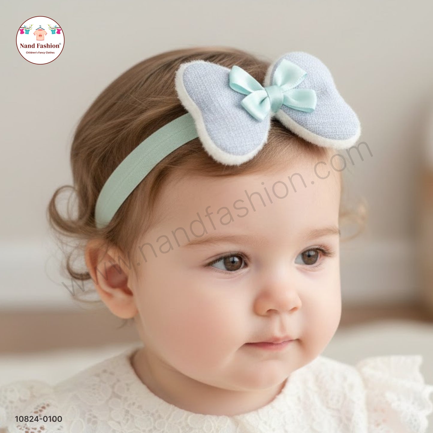 Baby Girl Pastel Blue Bow Nylon Headband – Soft Stretch Hair Band