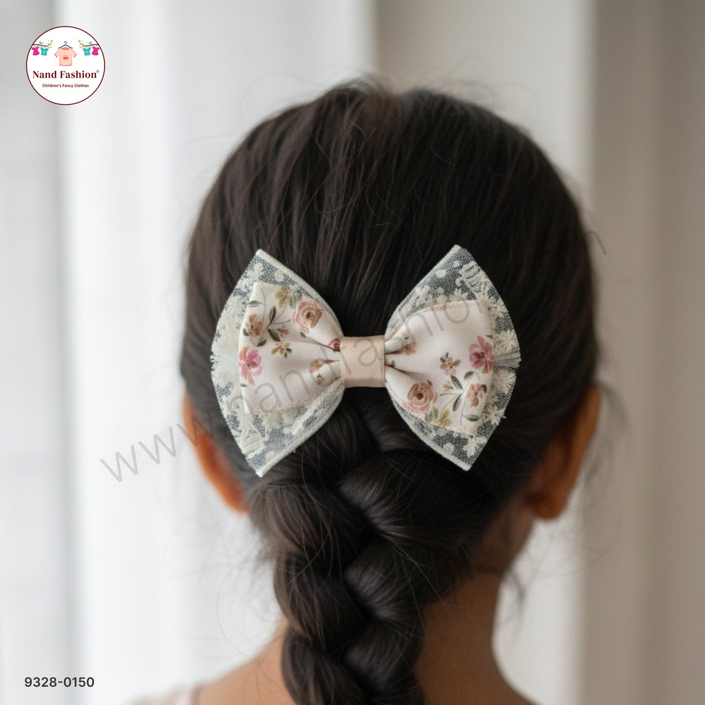 Floral Designer Bow Hair Pin for Baby Girls