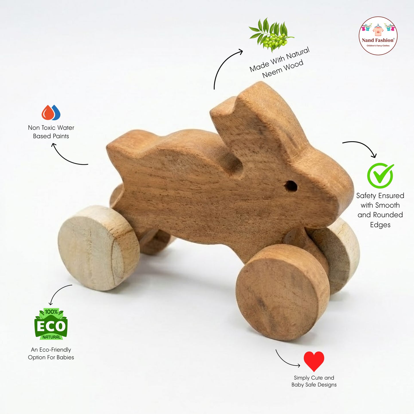 Neem Wood Baby Toys | Organic & Eco-Friendly Wooden Toys | Teethers, Rattle & Push Toys | Safe for Newborns & Toddlers