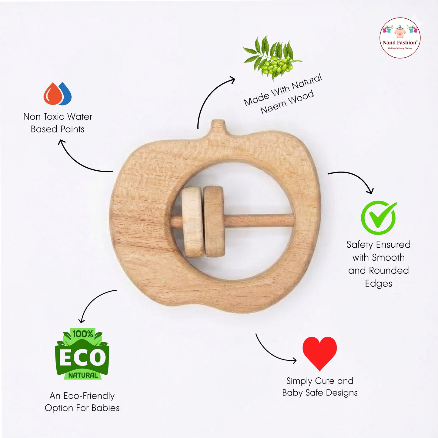 Neem Wood Baby Toys | Organic & Eco-Friendly Wooden Toys | Teethers, Rattle & Push Toys | Safe for Newborns & Toddlers