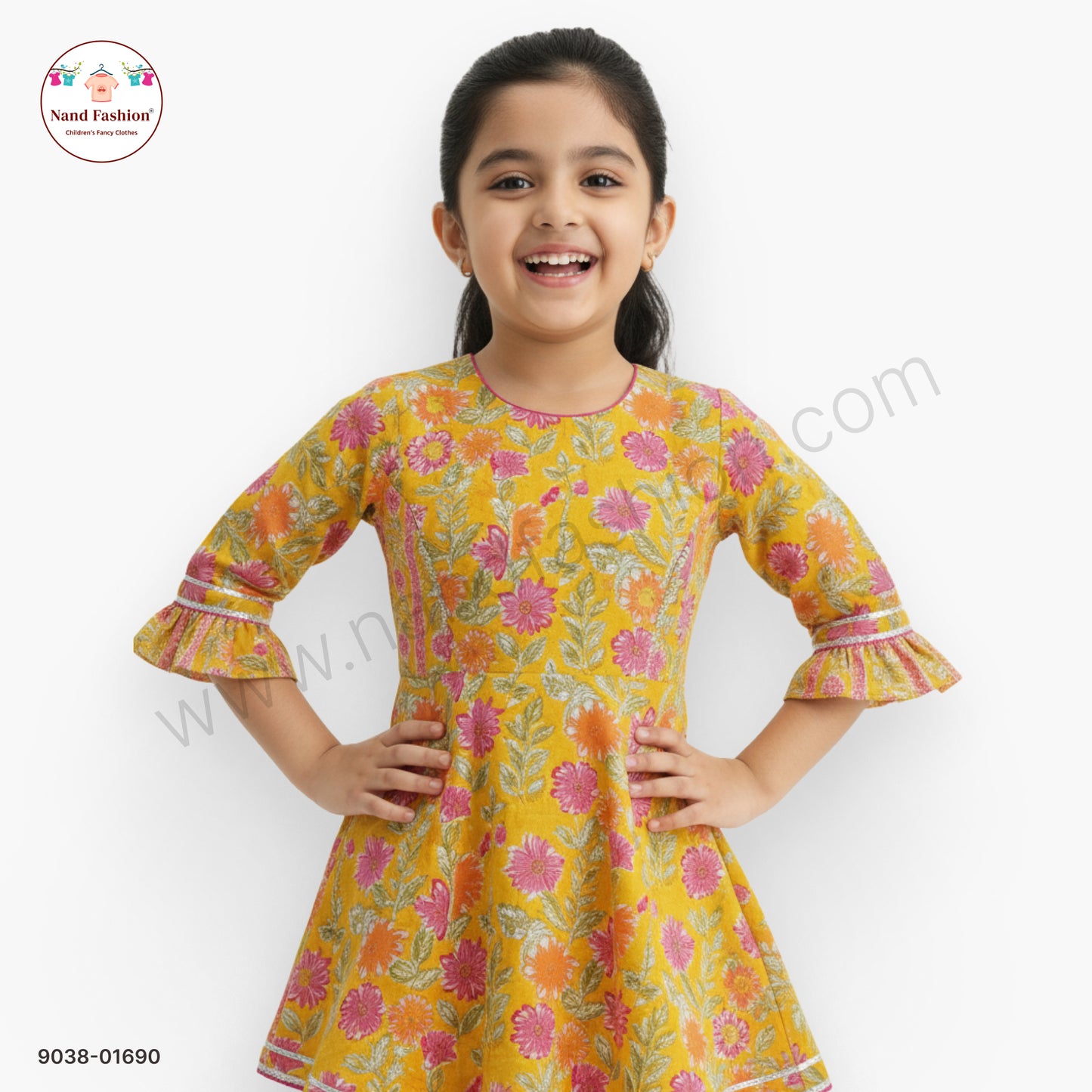 Girls Yellow Floral Printed Kurti with Sharara Pants | Kids Festive Ethnic Wear Sharara Pair