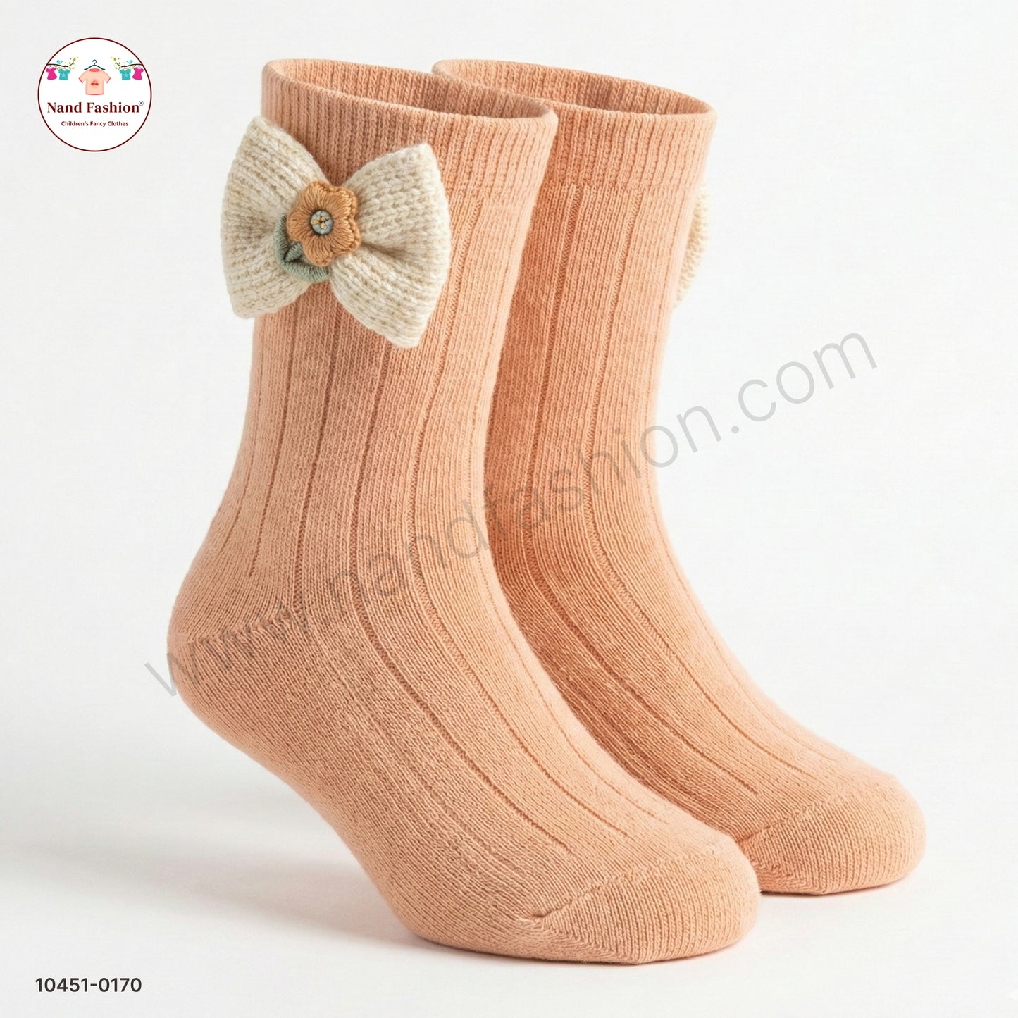 Soft Ribbed Kids Socks with Flower Bow