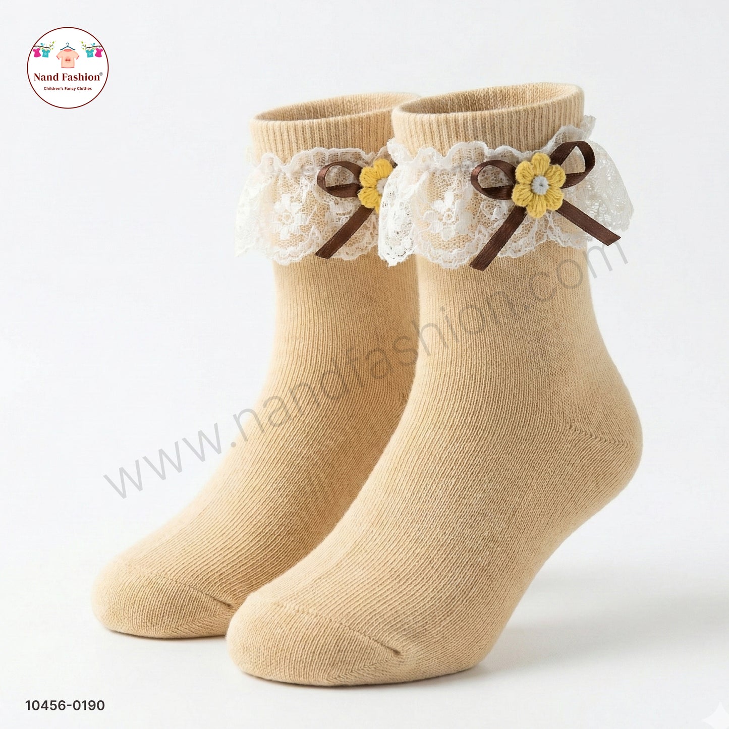 Kids Cotton Socks with Lace & Flower