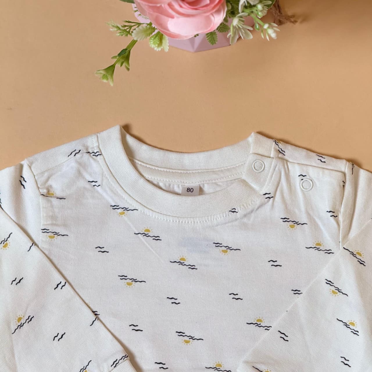 Boys Cream Printed Full Sleeve T-Shirt