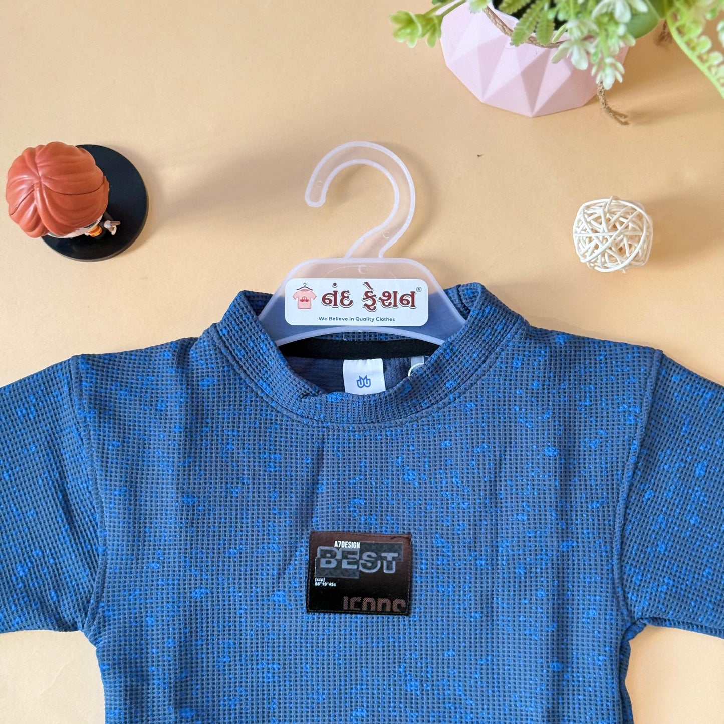 Drop Shoulder"Blue Iconic Texture"T-Shirt