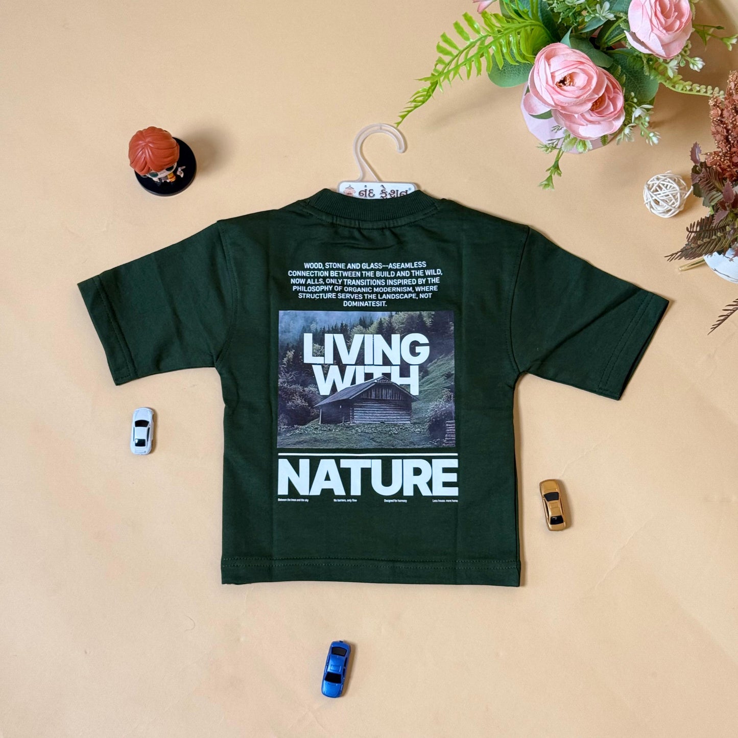 Drop Shoulder"Living with Nature"T-Shirt