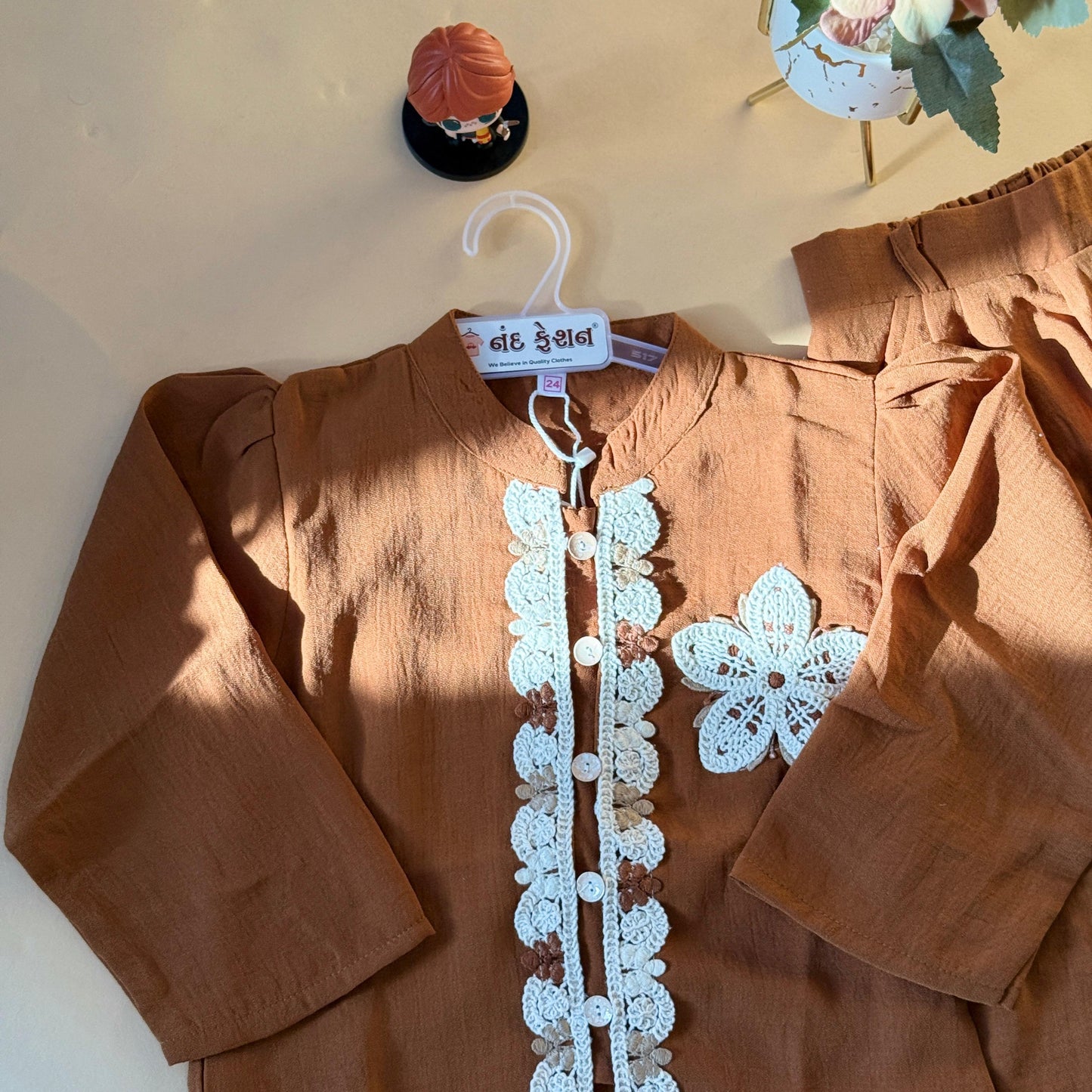 Elegant Brown Embroidered Kids Co-Ord Set