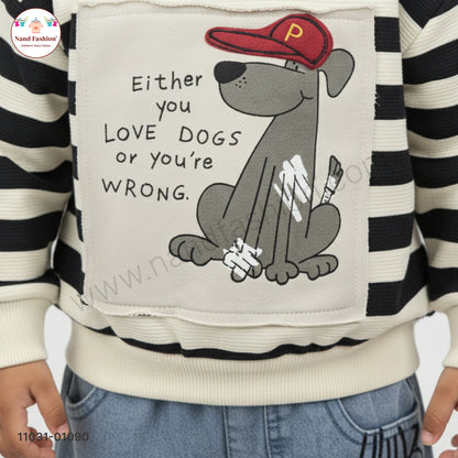 Boys Stylish Casual Wear Set – Stripe Sweatshirt with Printed Denim Jeans Party Wear Set