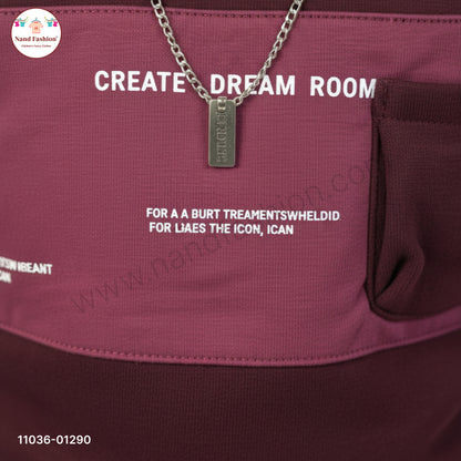 Boys Premium Winter Pair Set – Brown Stripe Collar Sweatshirt with Beige Pants Party Wear Set