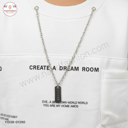 Boys White Sweatshirt with Denim Jeans Set – Winter Wear Pair Party Wear Set