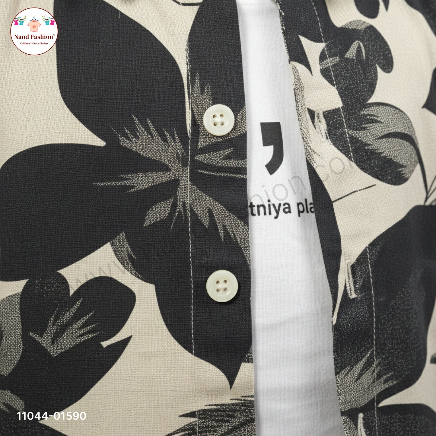 Boys Black Leaf Print Shirt with T-Shirt & Denim Jeans Party Wear Set