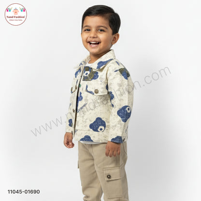 Boys Printed Shirt with T-Shirt & Cargo Pants Party Wear Set