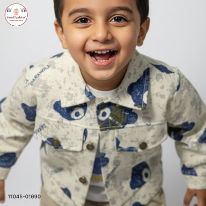 Boys Printed Shirt with T-Shirt & Cargo Pants Party Wear Set