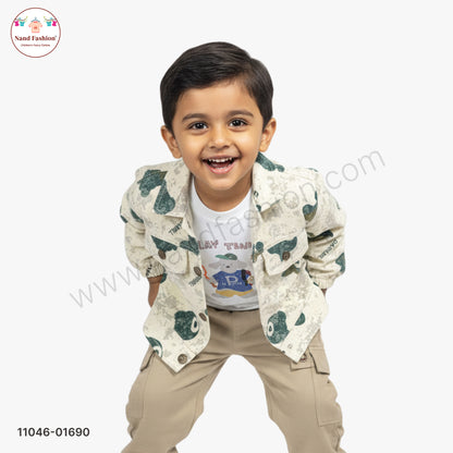 Boys Printed Shirt with T-Shirt & Cargo Pants Party Wear Set