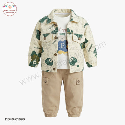 Boys Printed Shirt with T-Shirt & Cargo Pants Party Wear Set