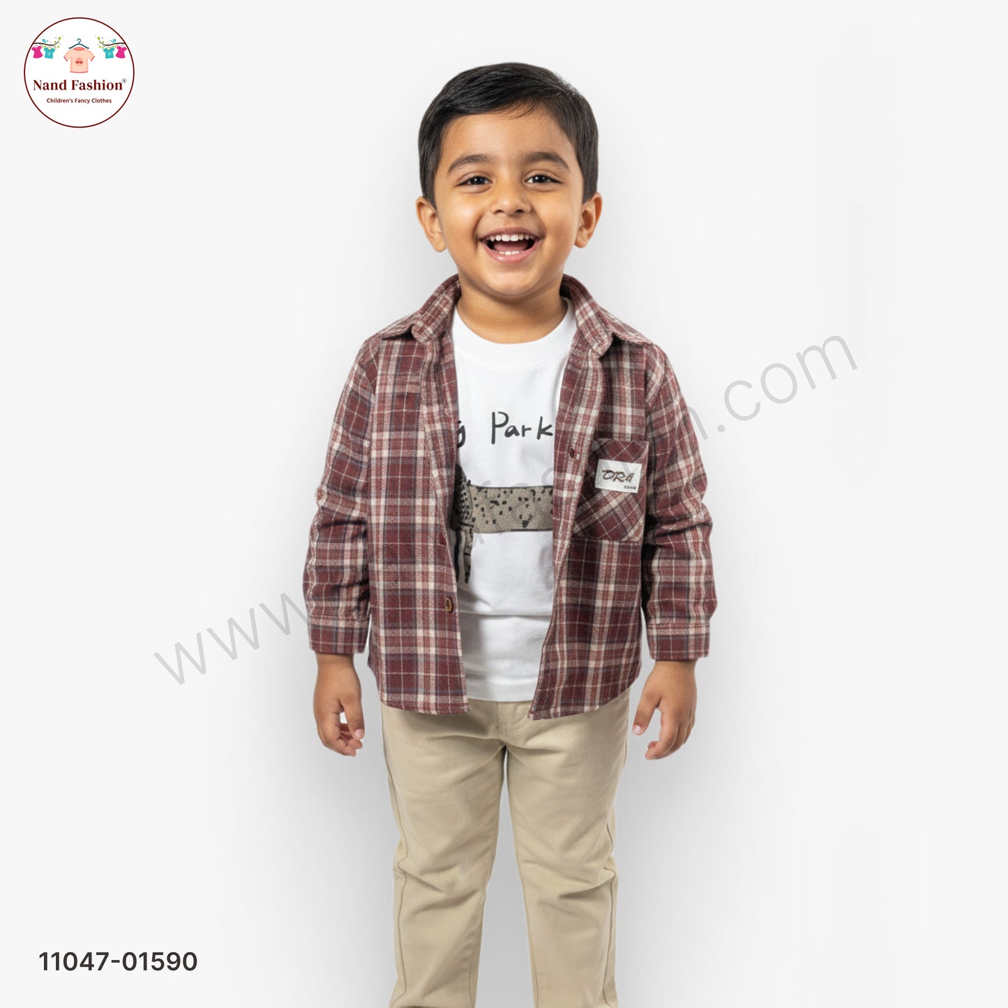 Boys Checked Shirt with Printed T-Shirt & Cotton Pants Party Wear Set