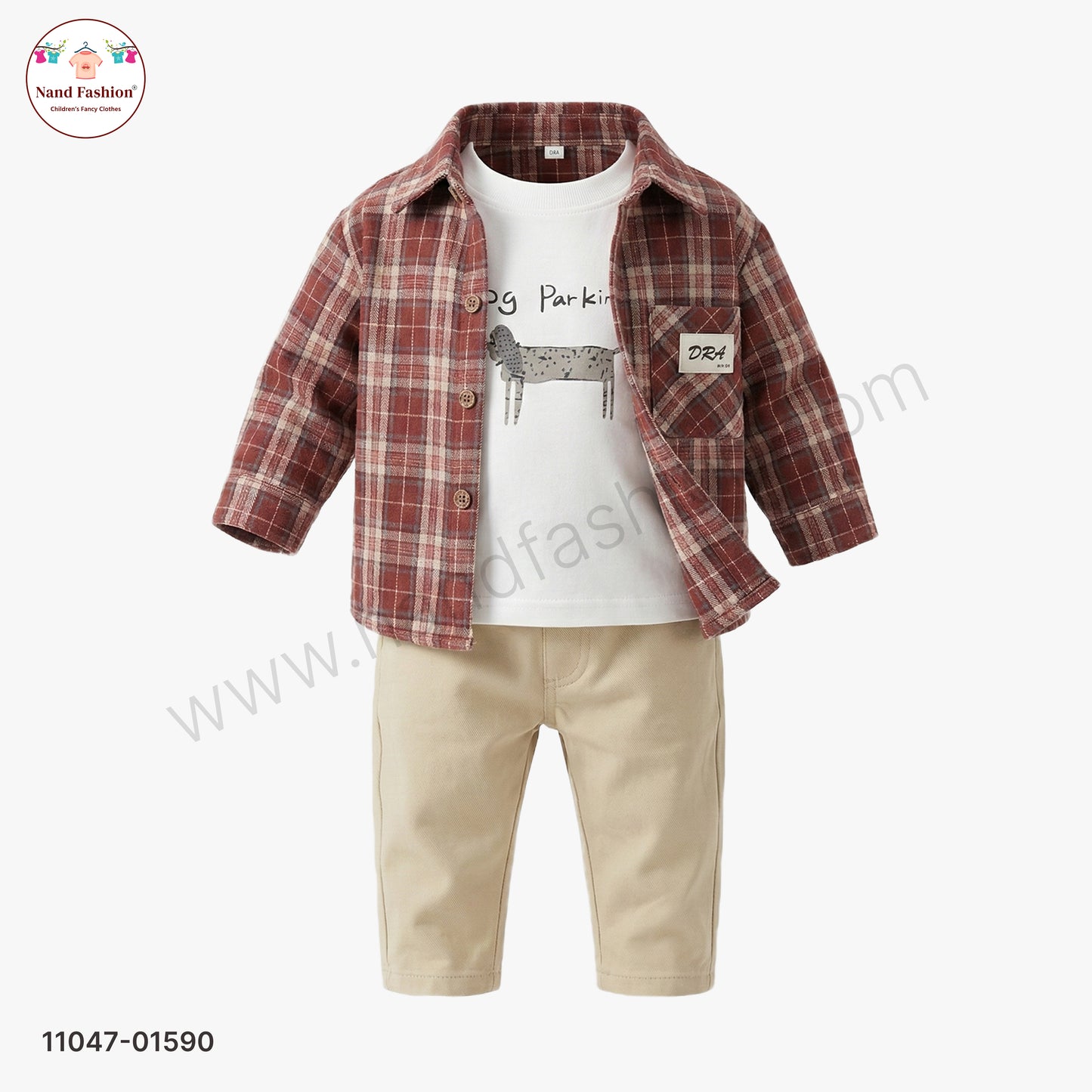 Boys Checked Shirt with Printed T-Shirt & Cotton Pants Party Wear Set