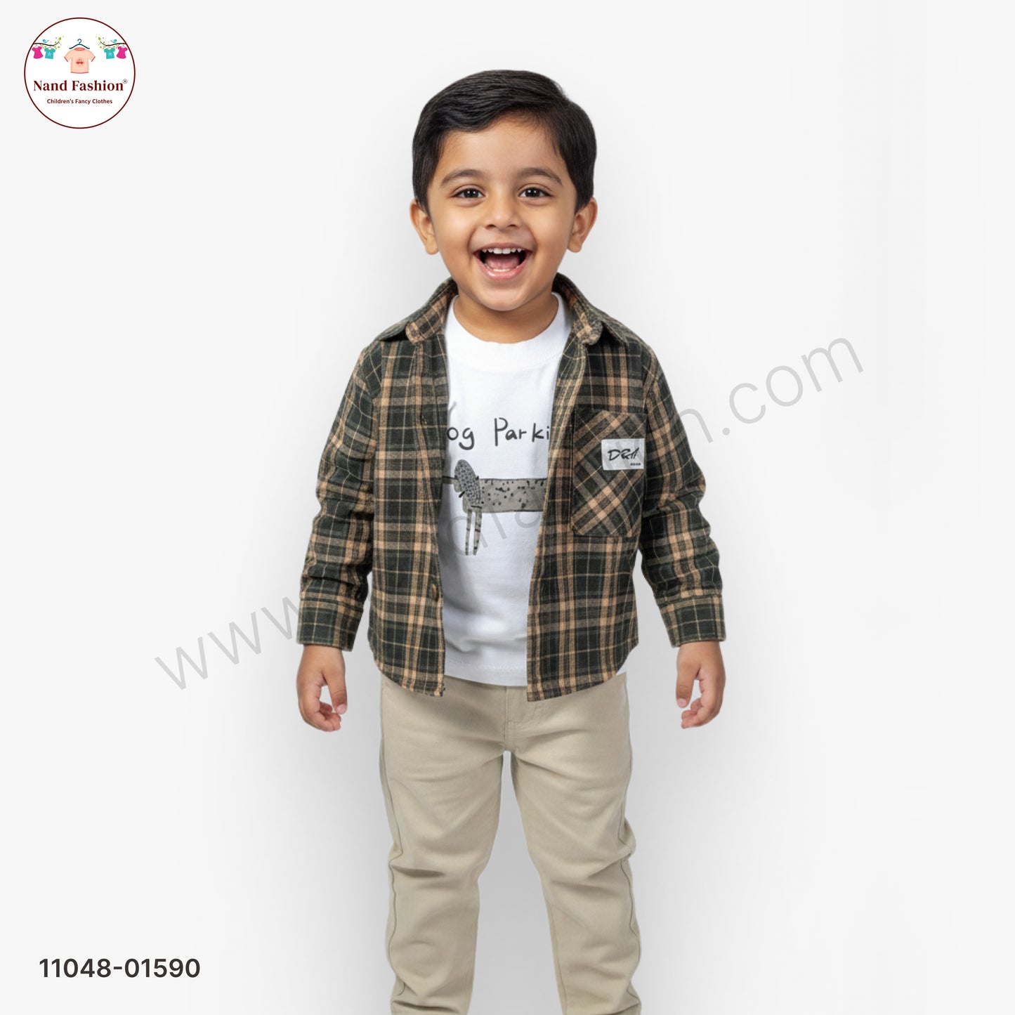 Boys Checked Shirt with Printed T-Shirt & Solid Cotton Pant Party Wear Set