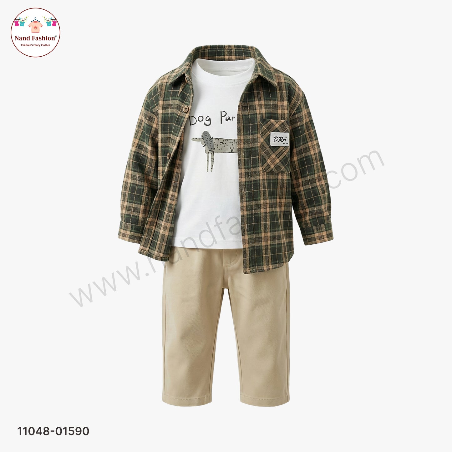 Boys Checked Shirt with Printed T-Shirt & Solid Cotton Pant Party Wear Set