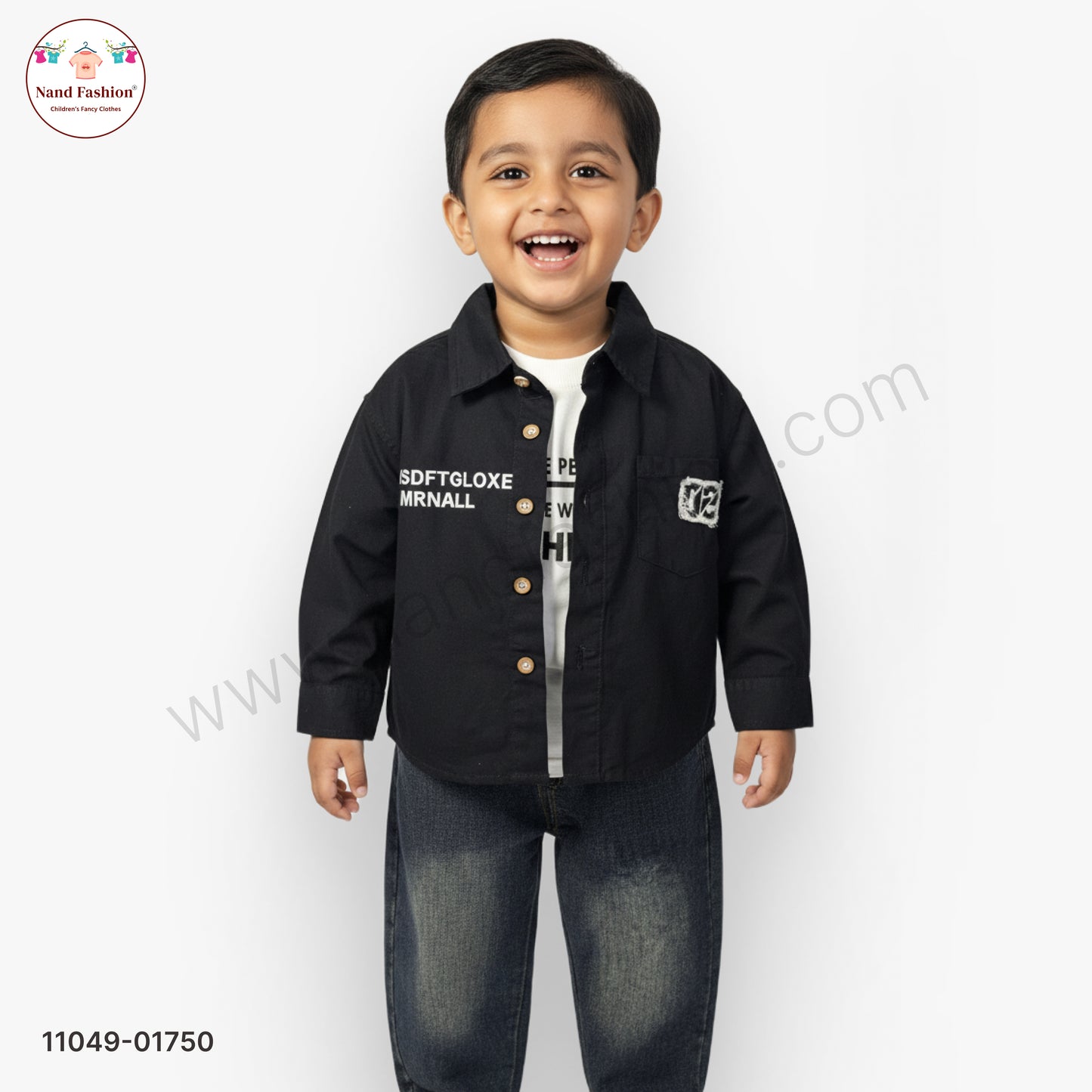 Boys Solid Black Shirt with Printed T-Shirt & Denim Jeans Party Wear Set