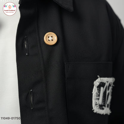 Boys Solid Black Shirt with Printed T-Shirt & Denim Jeans Party Wear Set