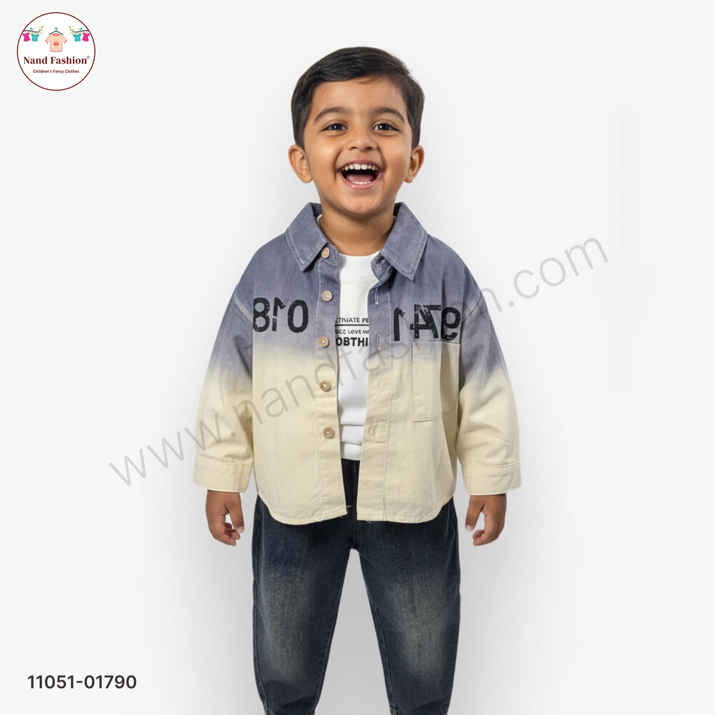 Boys Gradient Color Shirt with T-Shirt & Black Denim Jeans Party Wear Set