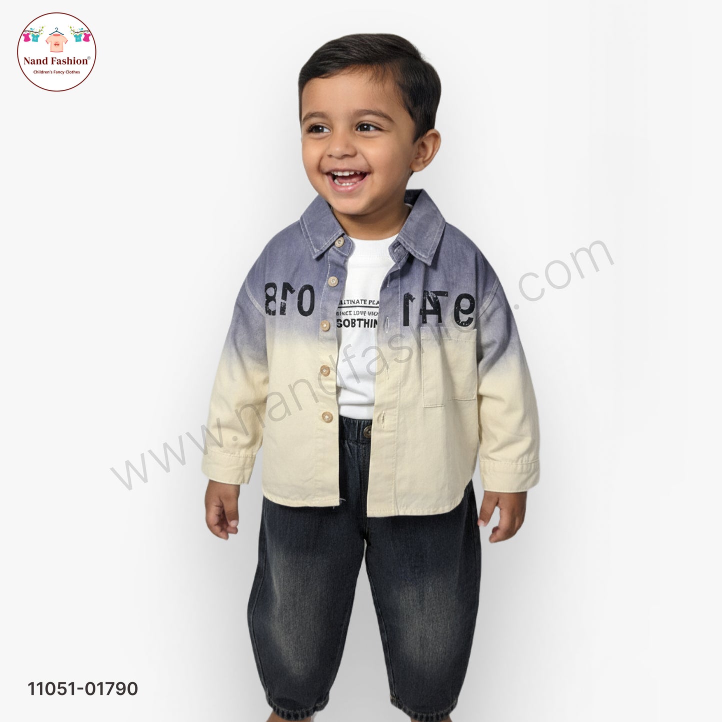 Boys Gradient Color Shirt with T-Shirt & Black Denim Jeans Party Wear Set