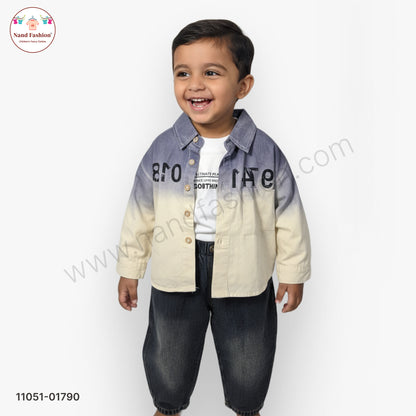 Boys Gradient Color Shirt with T-Shirt & Black Denim Jeans Party Wear Set
