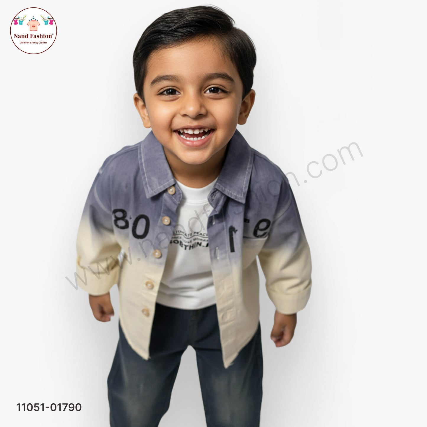 Boys Gradient Color Shirt with T-Shirt & Black Denim Jeans Party Wear Set