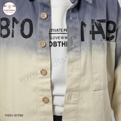 Boys Gradient Color Shirt with T-Shirt & Black Denim Jeans Party Wear Set