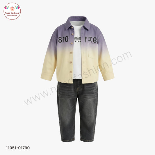 Boys Gradient Color Shirt with T-Shirt & Black Denim Jeans Party Wear Set