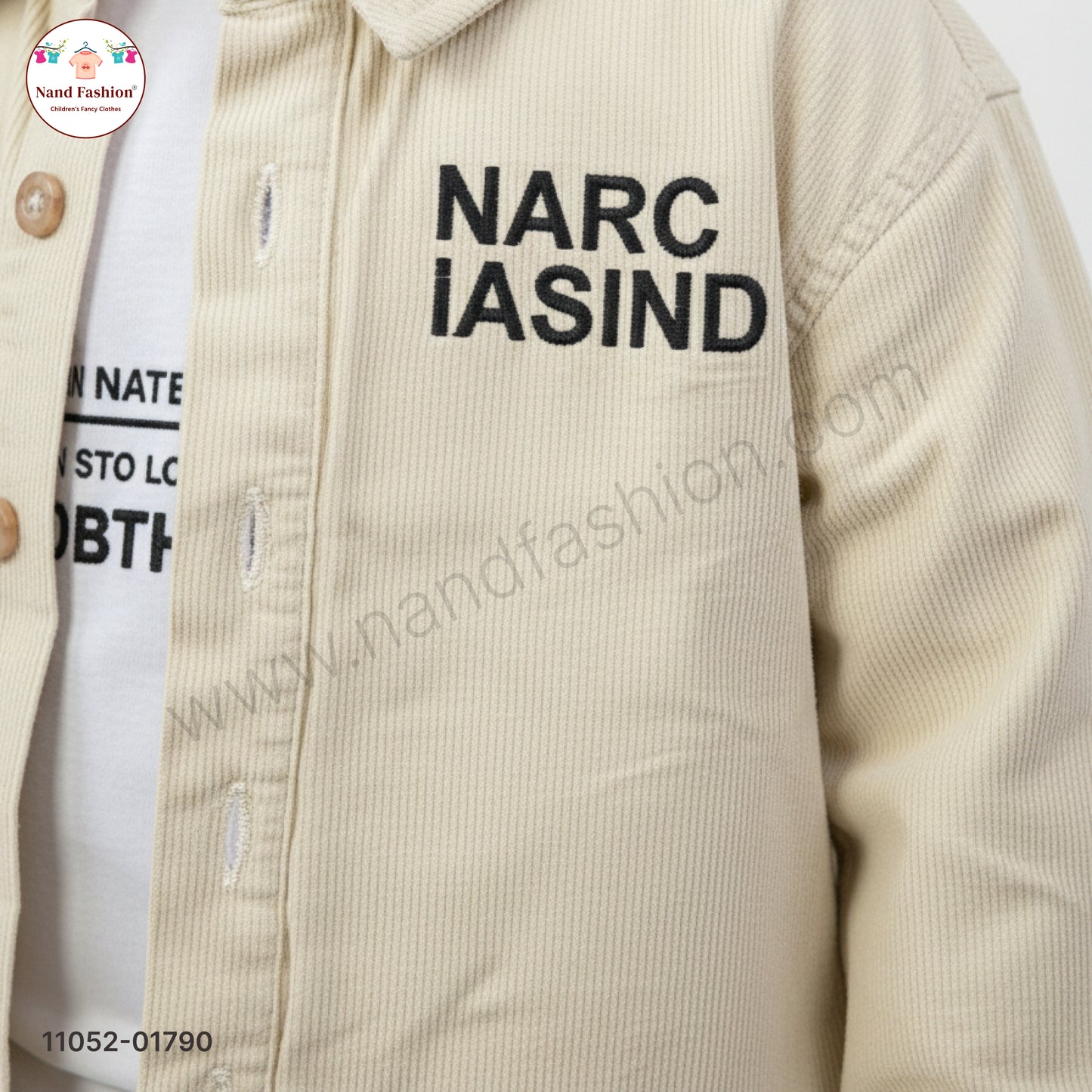 Boys Solid Cream Shirt with White T-Shirt & Blue Denim Jeans Party Wear Set