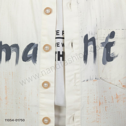 Boys Printed Cream Shirt with White T-Shirt & Black Denim Jeans Party Wear Set