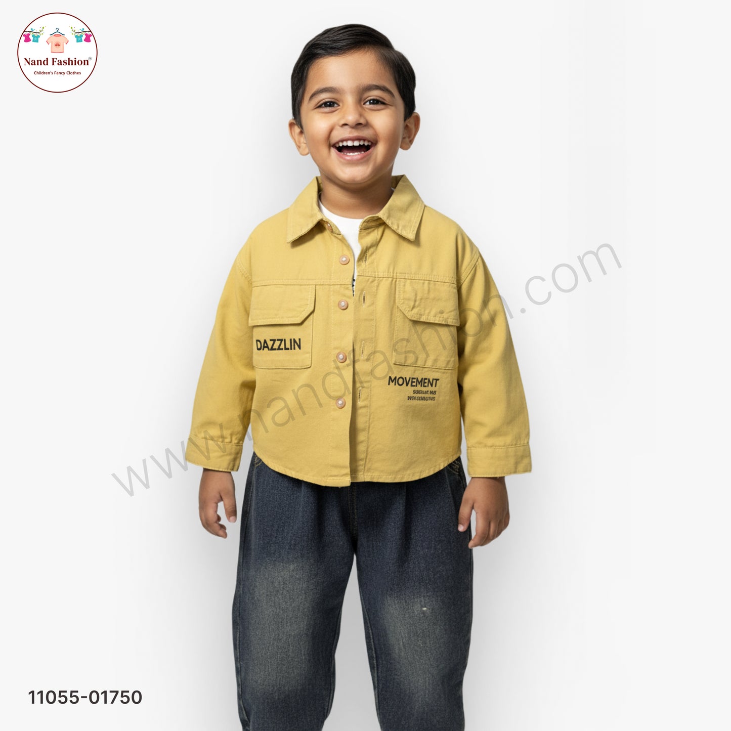 Boys Mustard Yellow Shirt with White T-Shirt & Denim Jeans Party Wear Set