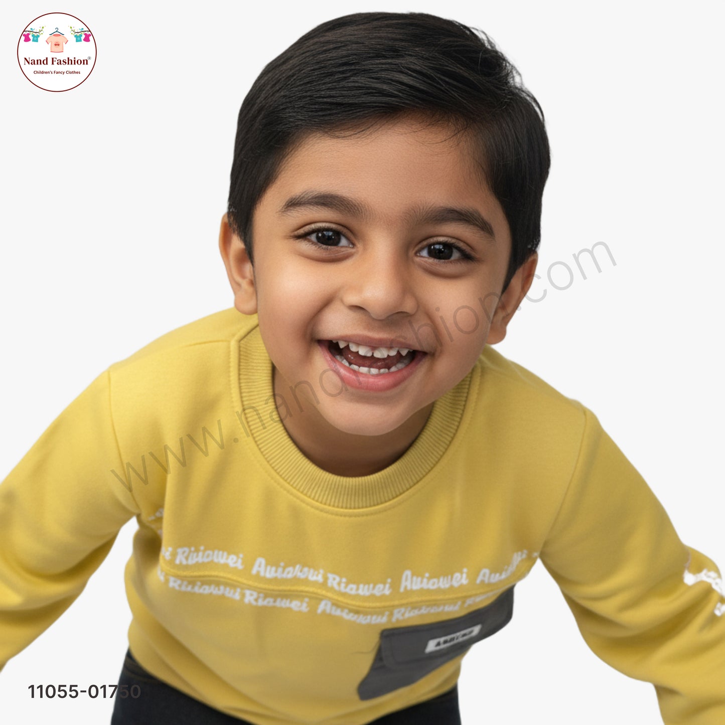 Boys Mustard Yellow Printed Sweatshirt with Denim Jeans Party Wear Set