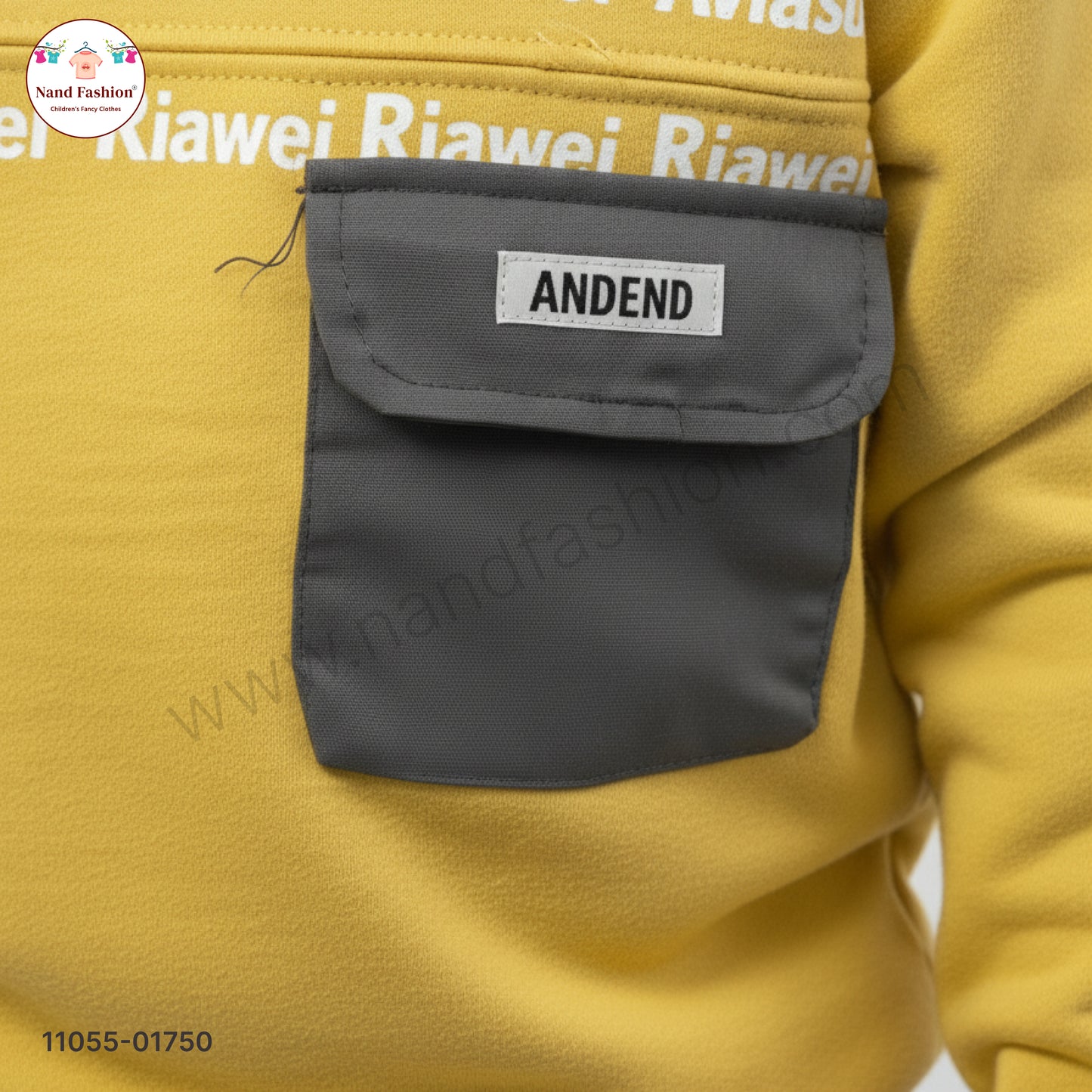 Boys Mustard Yellow Printed Sweatshirt with Denim Jeans Party Wear Set