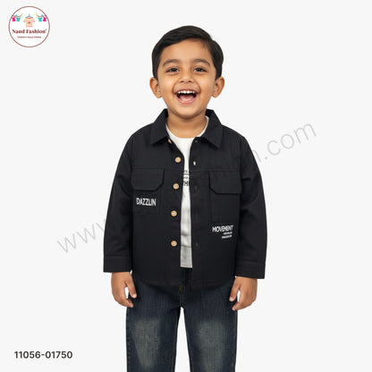 Boys Black Shirt Style Shirt with White T-Shirt & Denim Jeans Party Wear Set