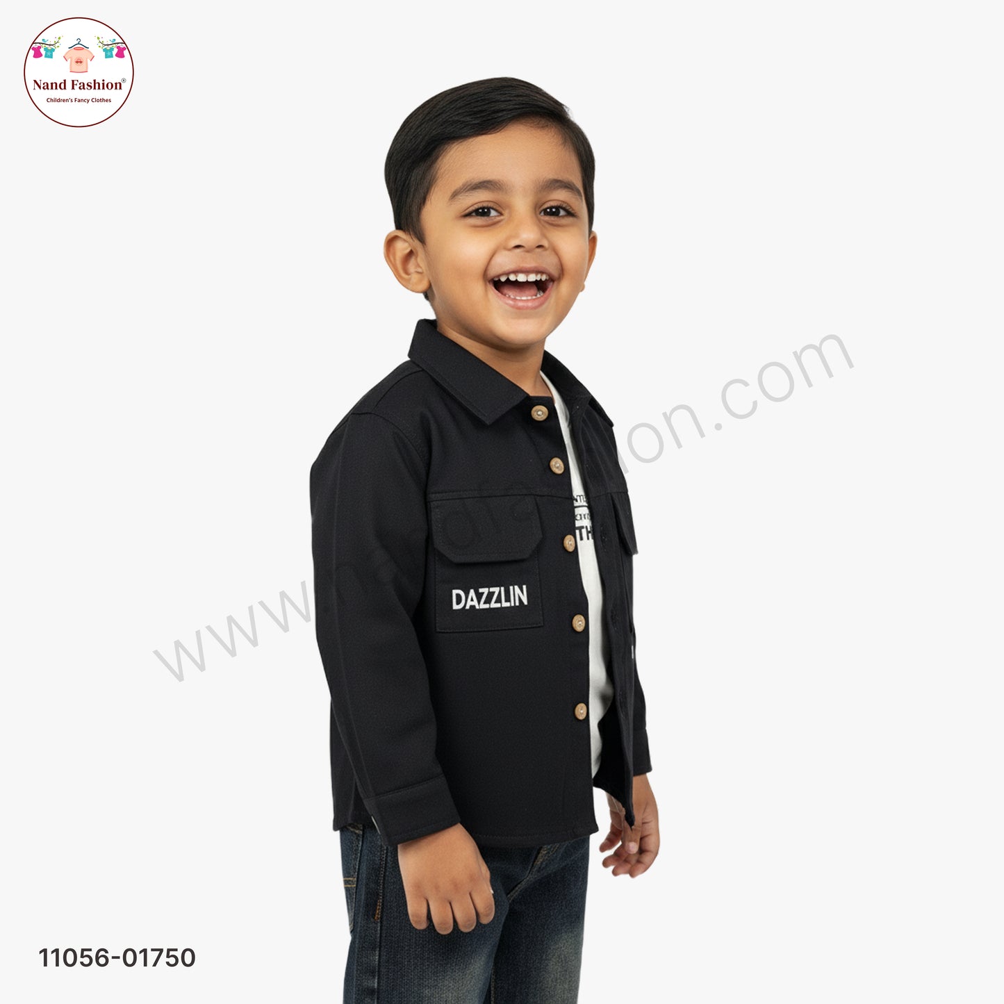 Boys Black Shirt Style Shirt with White T-Shirt & Denim Jeans Party Wear Set