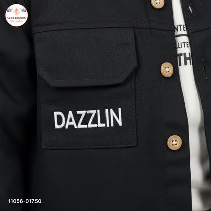 Boys Black Shirt Style Shirt with White T-Shirt & Denim Jeans Party Wear Set