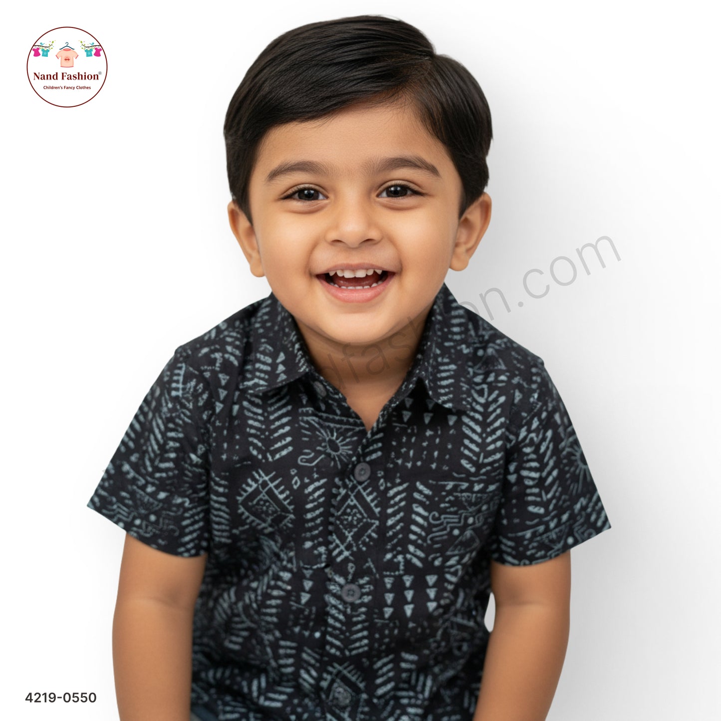 Boys Black Abstract Print Cotton Shirt – Half Sleeve Casual Wear