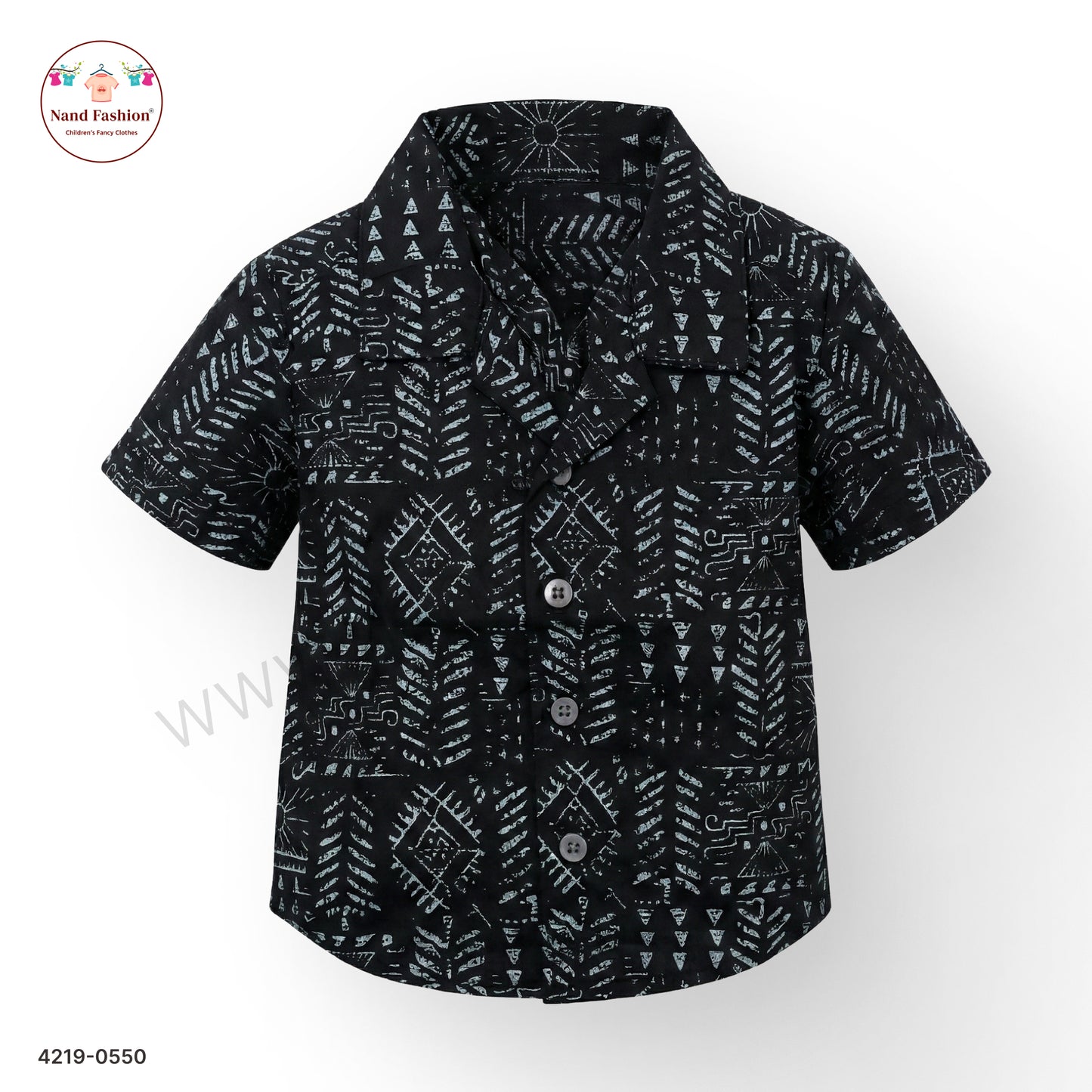 Boys Black Abstract Print Cotton Shirt – Half Sleeve Casual Wear