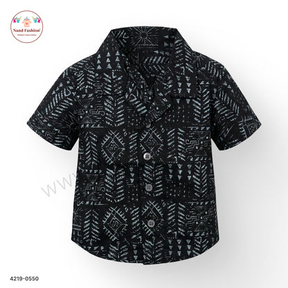 Boys Black Abstract Print Cotton Shirt – Half Sleeve Casual Wear