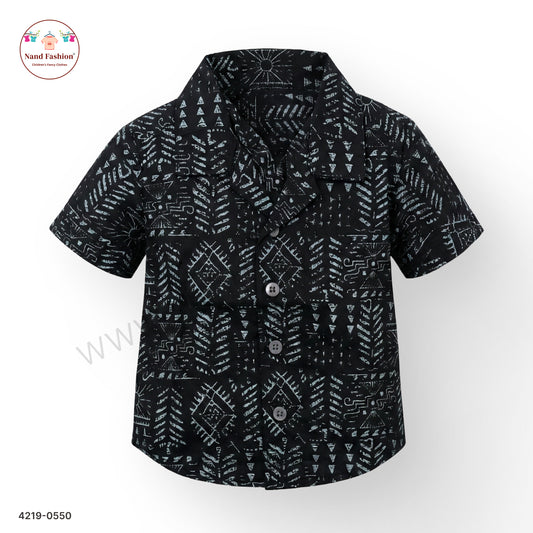 Boys Black Abstract Print Cotton Shirt – Half Sleeve Casual Wear